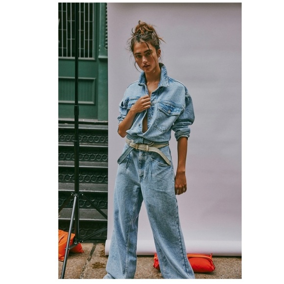 Free People | Touch The Sky One Piece Utility Inspired Denim Jumpsuit | XS - Picture 2 of 16